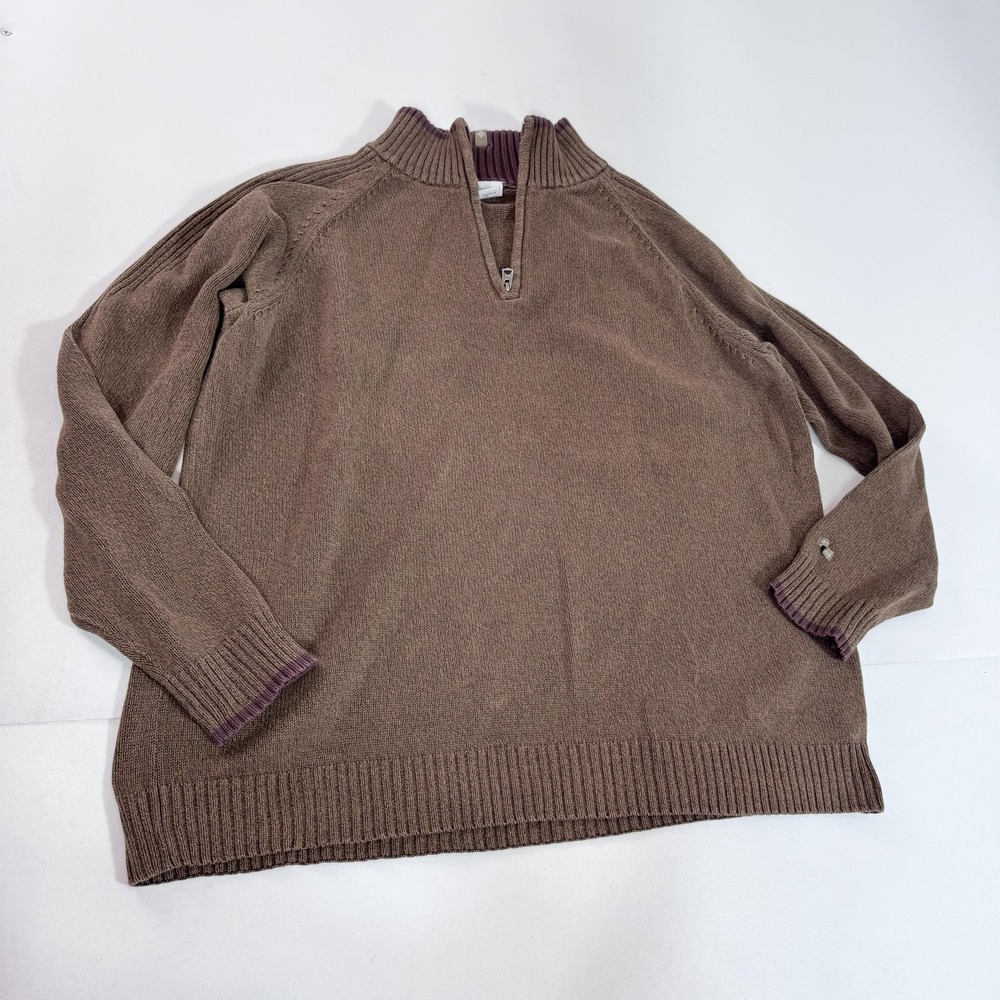 Columbia Sweater Mens 2XL Brown Cotton 1/4 Zip Mock Neck Knit Pullover Casual